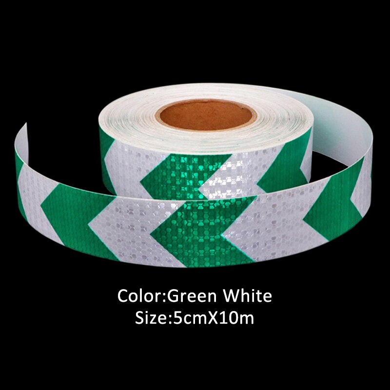 5cmx10m Reflective Warning Tape Self Adhesive Sticker with Red/White Yellow/Red Yellow/Black Blue/White Arrow Printing for Car: Green White