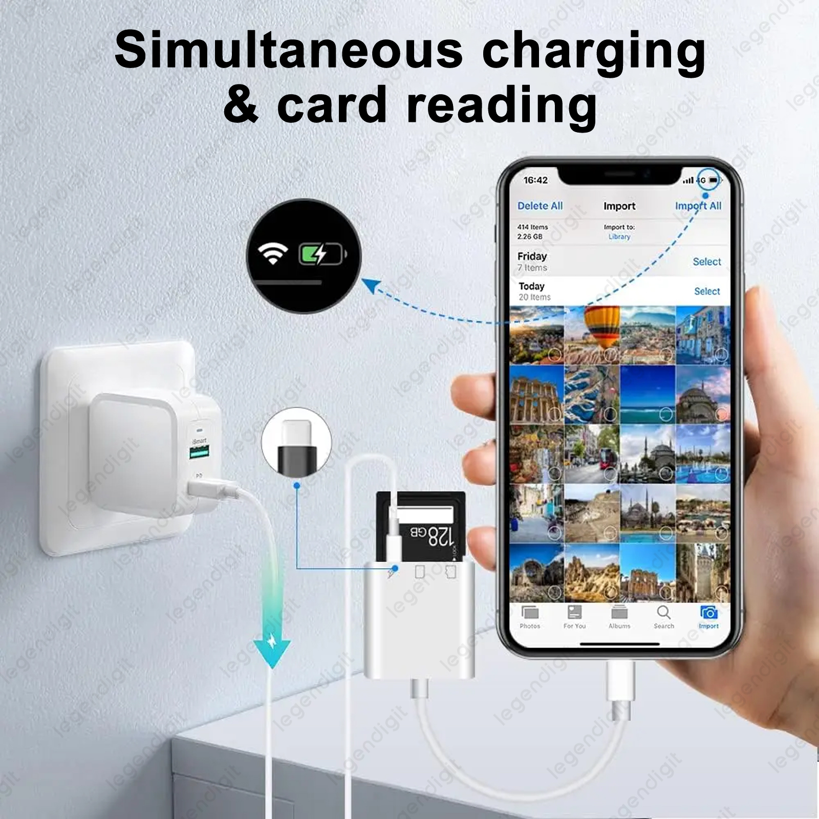 3in1 Micro SD Card TF Card Reader for iPhone with iOS Charging Adapter OTG Adapter Camera Memory Card Reader SD Card Converter