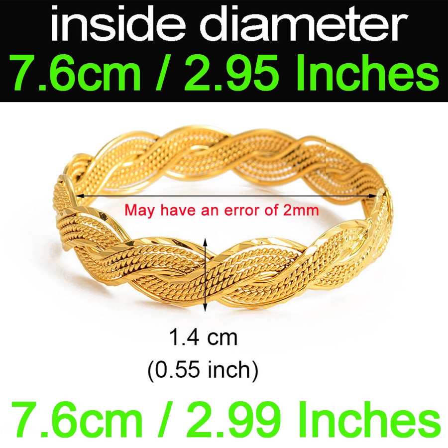 Anniyo 4Pieces Twisted Bracelet for Women Dubai Bangles Ethiopian Bangles African Jewelry Arab Middle East #216506: 7.6cm or 2.99 inches