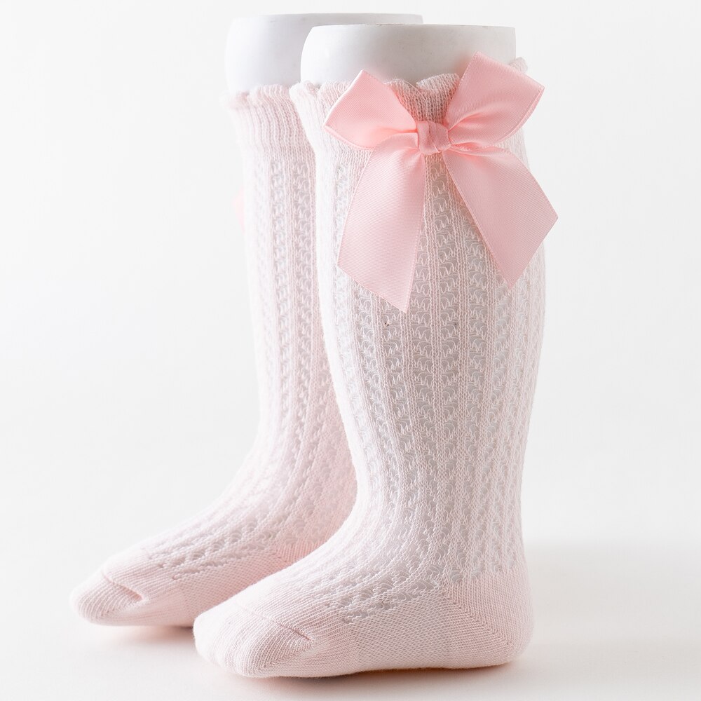 Baby Girl's Summer Socks Solid Color Breathable Comfortable Infant Socks with Bowknot for Birthday Party Vacation Photography: Peach powder / 24M