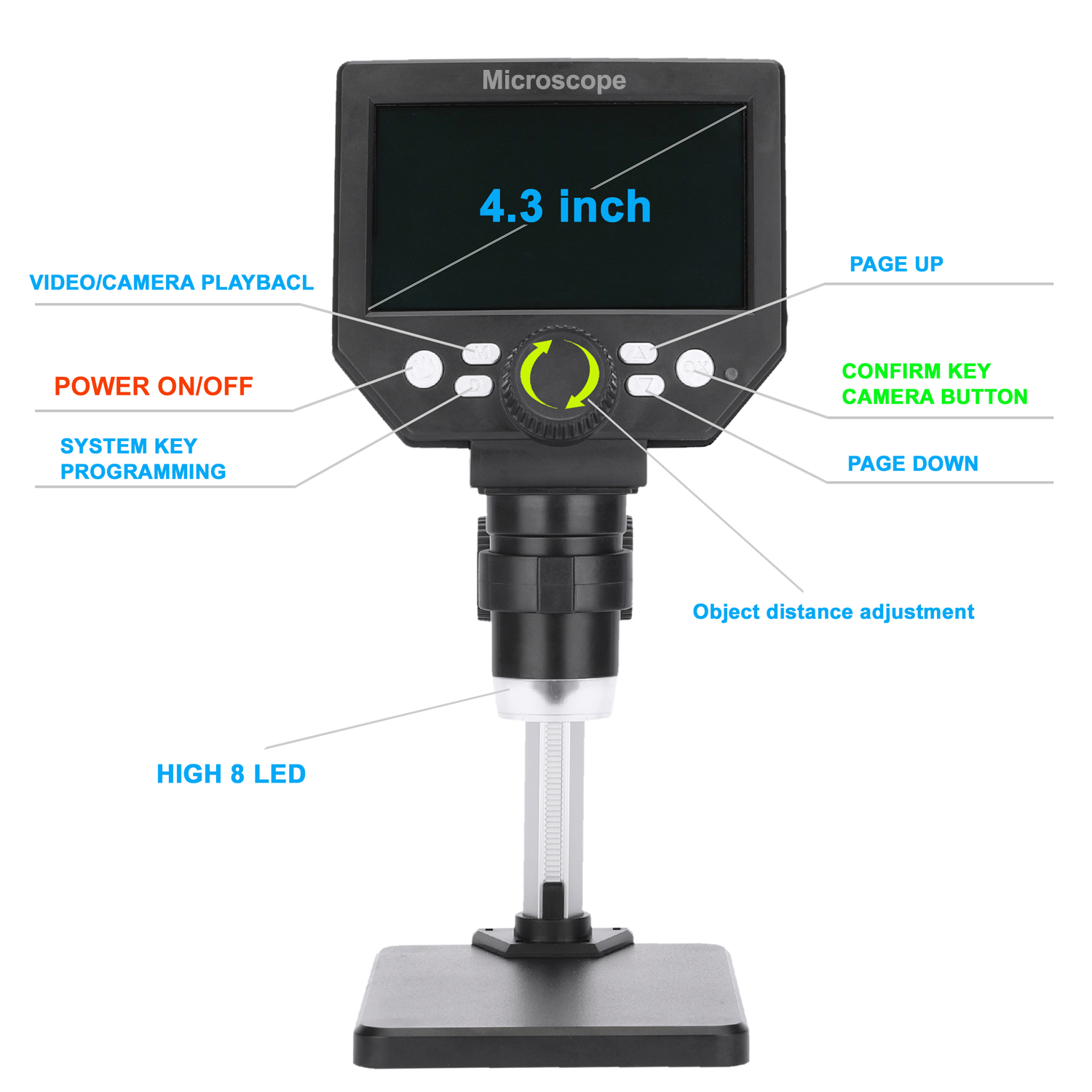 G1000 Digital Electron Microscope 4.3 Inch Large Base LCD Display 8MP 1-1000X Continuous Amplification Magnifier