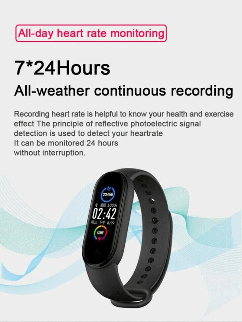 M5 Smart Band Bracelet IP67 Waterproof Smarthwatch Blood Pressure Fitness Tracker Smartband Fitness Wristbands Fitness Equipment