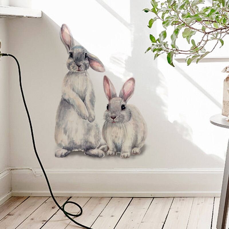 To cxute kaniner væg klistermærke børns børneværelse boligindretning aftageligt tapet stue soveværelse vægmaleri bunny klistermærker