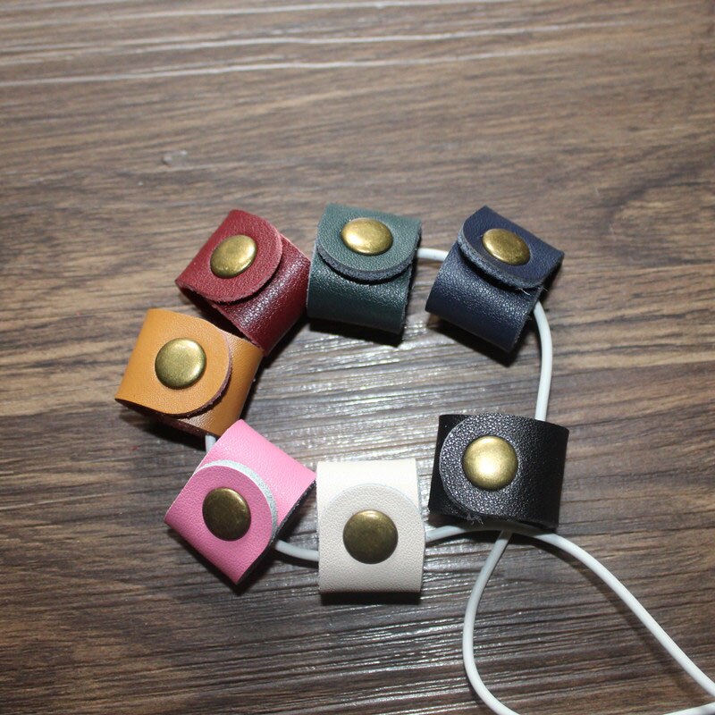 Cute Leather Office Cable Protector and Organizer for Earphones USB Data Cable AUX Line Clip Wire Holder Office Desk Set Supply