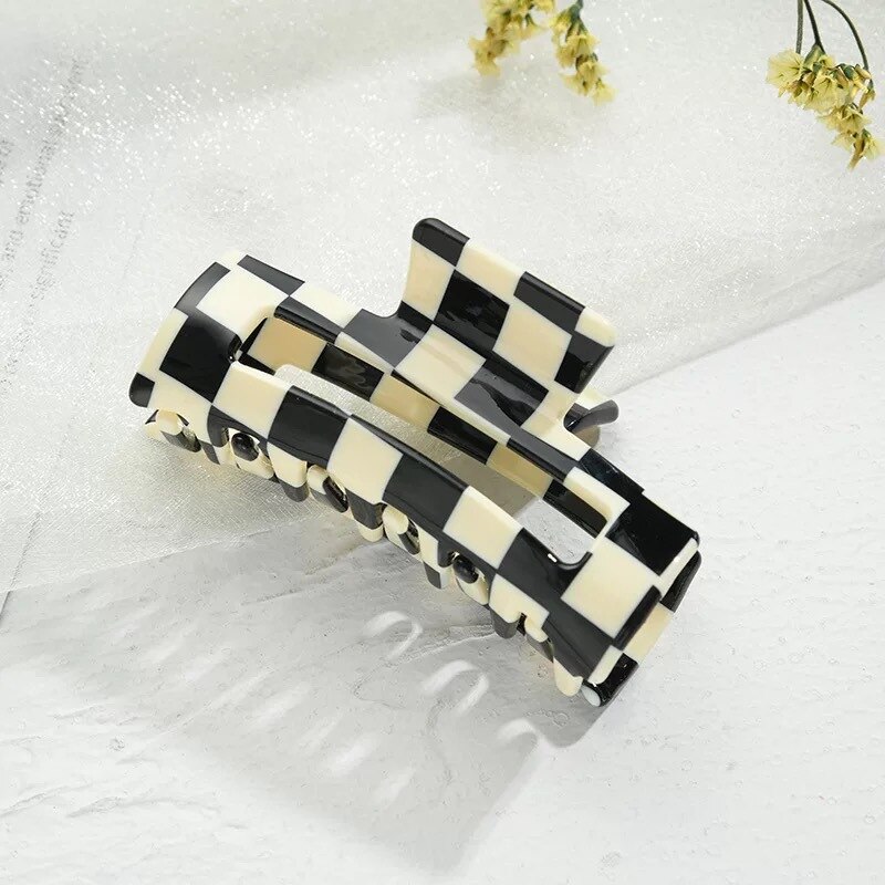 Bilandi 2021 nowa koreańska krata akrylowe spinki do włosów kwadratowy geometryczny rekin klips do włosów akcesoria do nakrycia głowy kobiety dziewczyna Drop Shipping: No 4-8.5cm