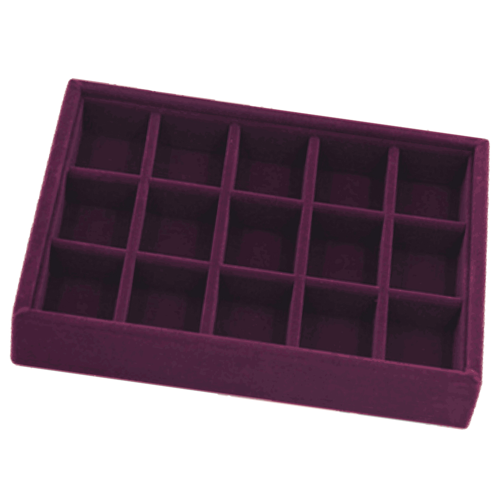 Elegante Lila Samt Stapelbar Schmuck Display Tray Fall Halter Organisatoren: 15 Grids