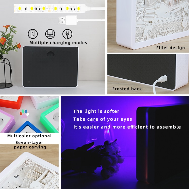LED Night Lights Australia 3D Shadow Paper Sculpture Light Box Unique Paper Cut Light USB Charging Bedside
