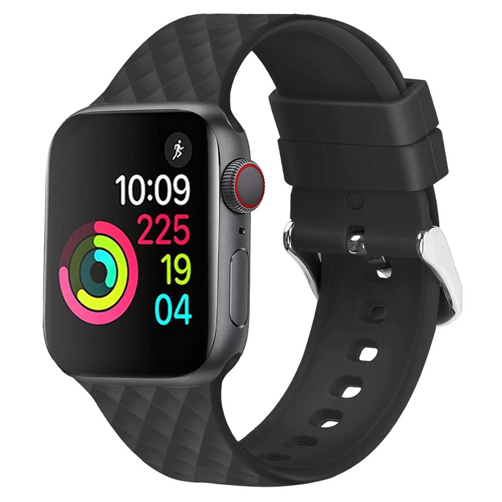 Bracelet en Silicone pour Apple watch 6 se, 38mm 42mm iwatch 40mm 44mm, bracelet de ceinture à motif rhombique, iwatch série 6 5 4 3 2 1: black / 38mm or 40mm