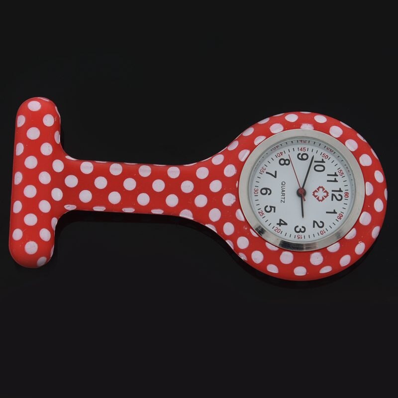 Rood Witte Stippen Patroon Siliconen Verpleegkundigen Broche Tunic Fob Zakhorloge Roestvrij Wijzerplaat