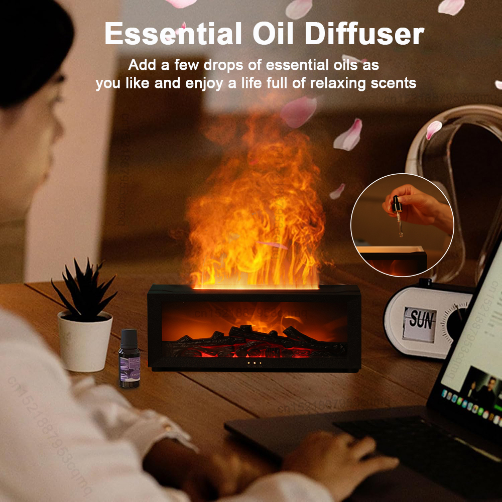 Humidificador aromático Difusor de aceites esenciales de llama Humidificador de aire Difusor de fragancia de aromaterapia con luz RGB y control remoto