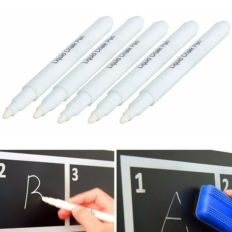 Stylos marqueurs à craie liquide blanche pour fenêtre en verre, tableau noir, craie sans poussière, fournitures scolaires, fournitures pour enseignants, paquet de 3