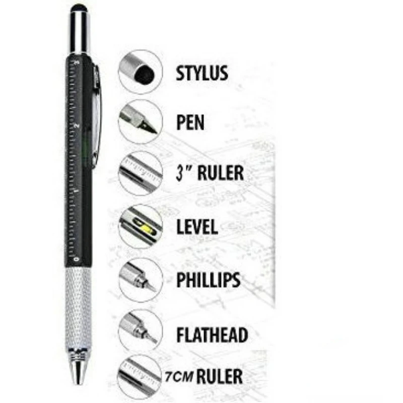 7 in1 Multifunction Ballpoint Pen With Modern Handheld Tool Measure Technical Ruler Screwdriver Touch Screen Stylus Spirit Level