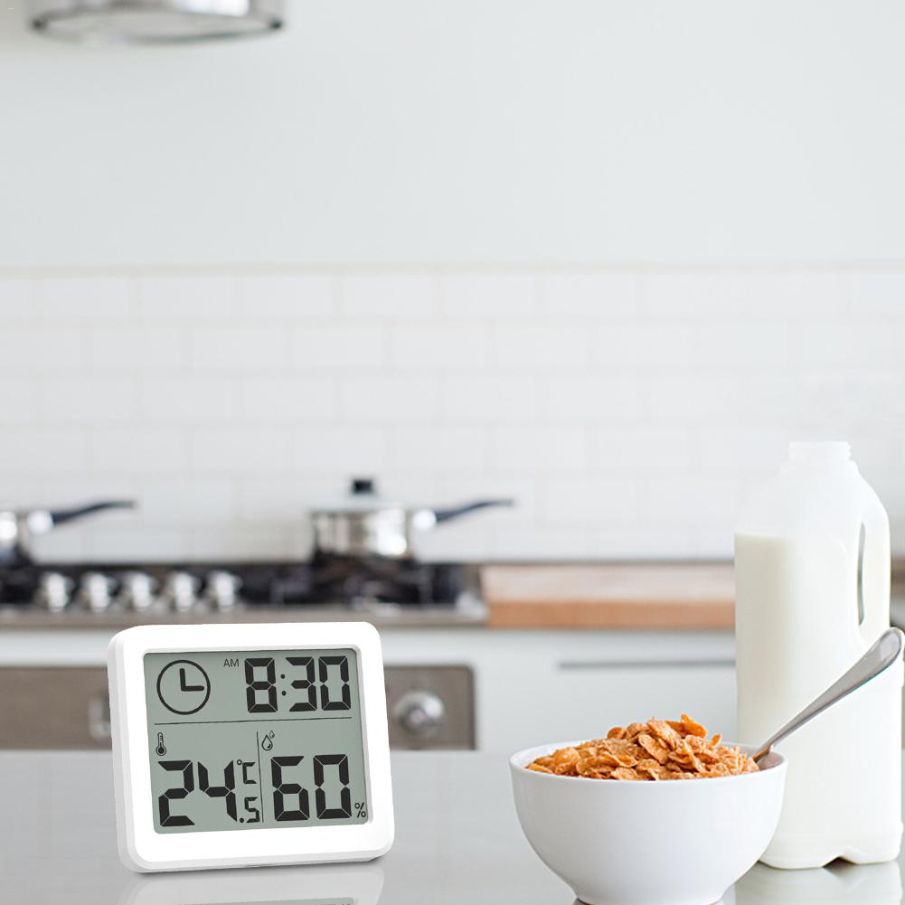 Elektryczny zegar cyfrowy z wyświetlaczem lcd, termometr domowy, higrometr, temperatura, funkcja drzemki, budzik biurkowy