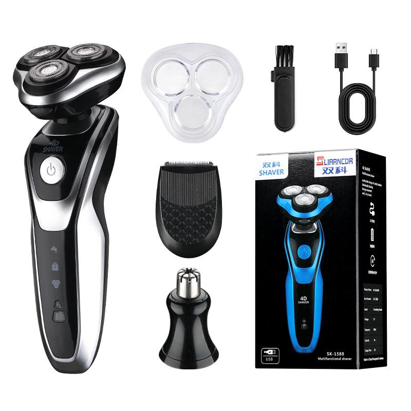Electric Shaver Rotary Shaver Electric Razor Beard Trimmer Rechargeable Hair Cutting Shaving Machine Clipper for Men Waterproof: Red