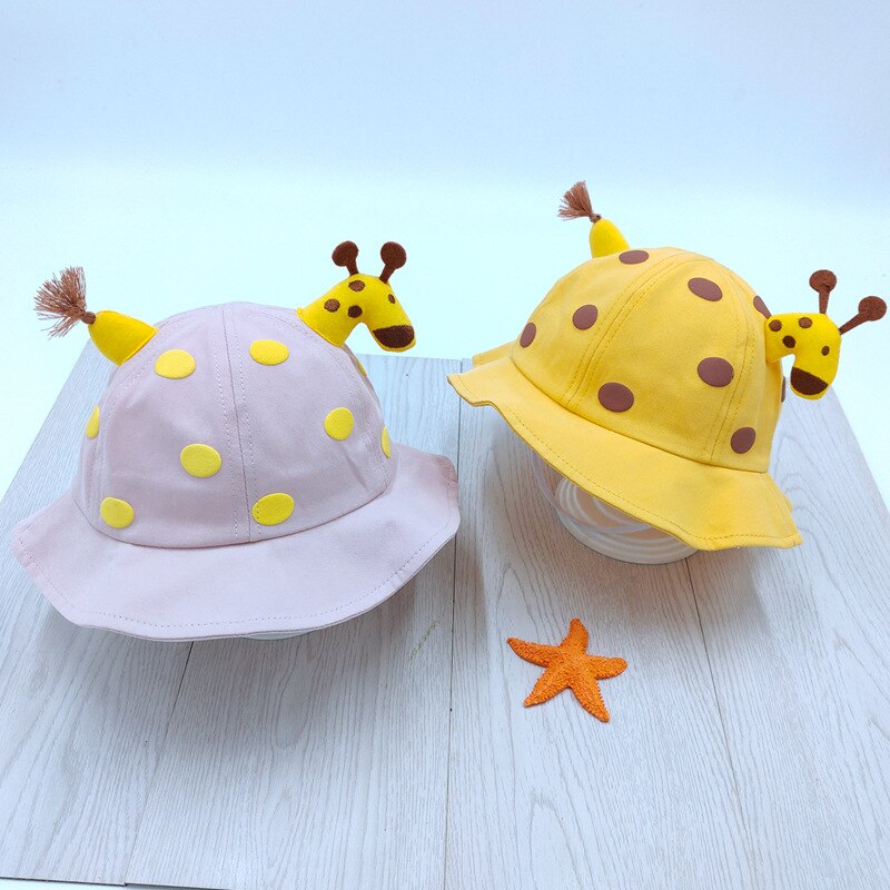 Children Sun Hat Lovely Giraffe Doll Decorate Hat for Boys Girls Spring Autumn Dot Solid Breathable Kids Toddler Fisherman Hat