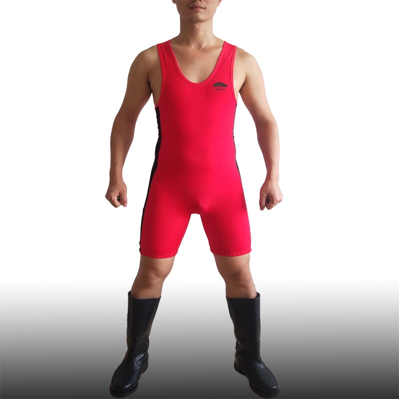 Badiace Red Combined Man Wrestling Singlet Wrestler Leotard Bodywear Gym Outfit One Piece Rowing Suit