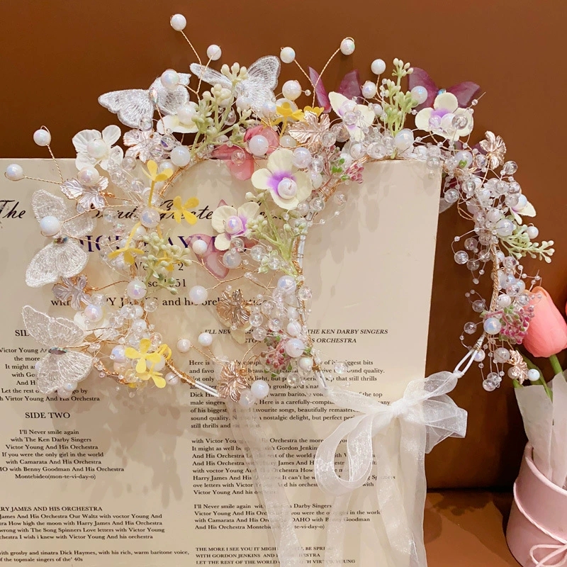 Rosa fjärils-pärlblomma-hårband för flickor, kranshårband för barn, håraccessoarer för fest