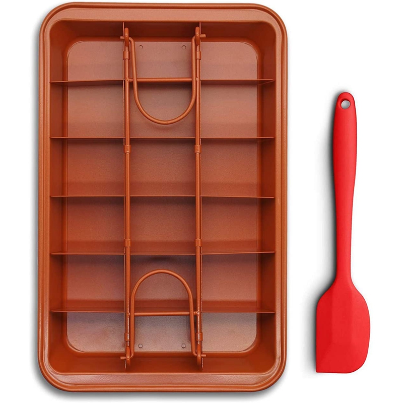 Non-Stick Brownie Pan with Dividers Silicone Spatula,Rectangle Bakeware with Removable Bottom,Slicer Brownie Cake Tray: Default Title