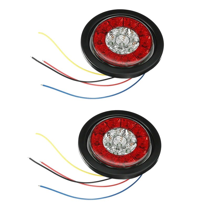 2Pcs 4in Rood/Wit Ronde Staart 16-Led Stop Brake Knipperlichten Truck Trailer Verlichting