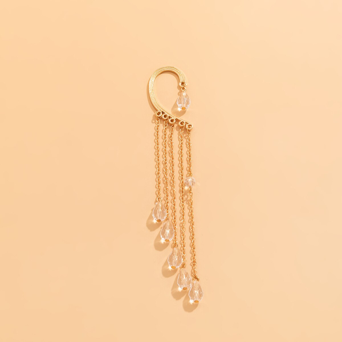 Pendientes largos elegantes con cadena de borlas para mujer, aretes colgantes de cristal a la , pendientes de puño con orejas de elfo Vintage, joyería 2022