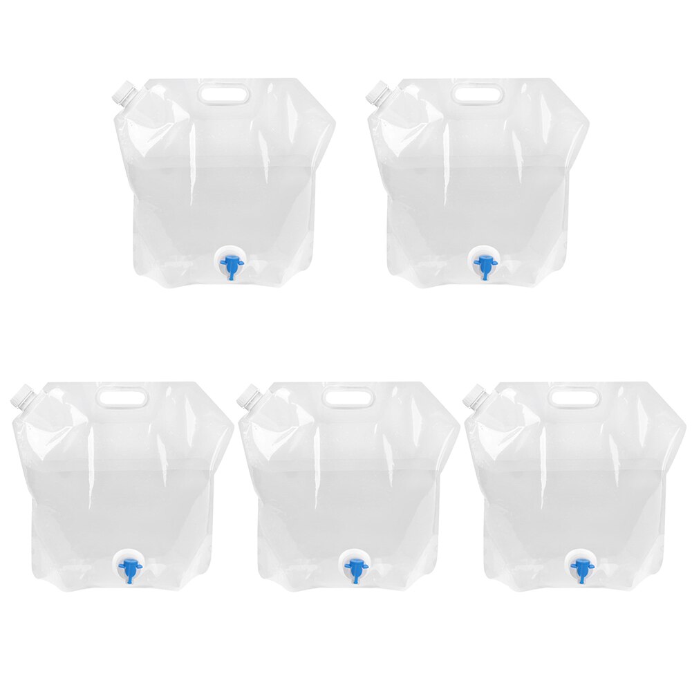 5pcs 5L/10L Water Bag Foldable Water Container For Camp Cooking Supplies Picnic BBQ War Survival Supplies Water Tank: Transparency 5L
