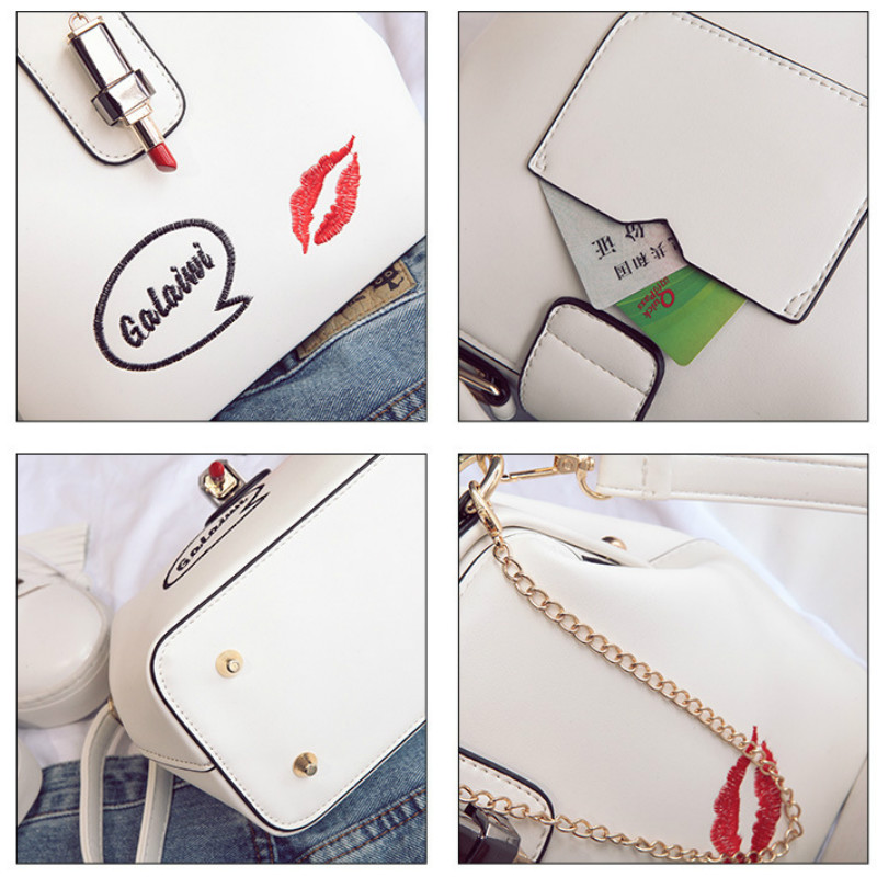 Vrouwen Handtas Lederen Schoudertas Kleine Arts Crossbody Handtas Embroideried Lipstick Casual Vrouwen crossbodi schouder Bakken