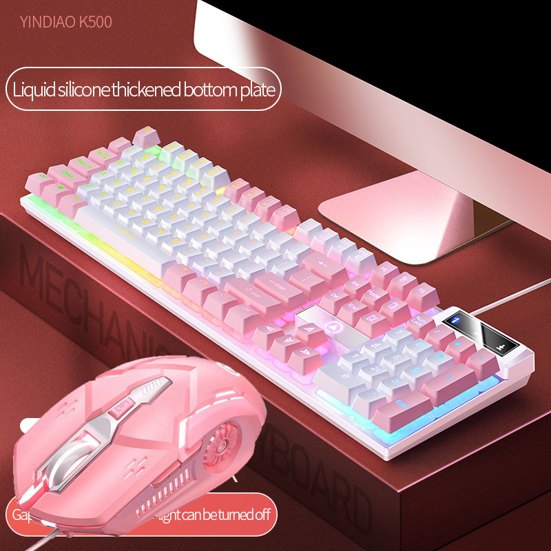 Różowy zestaw klawiatury i myszy 2 w 1 z przewodowym podświetleniem 104 klawiszy i myszą 1600 DPI z podświetleniem RGB: Czerwona róża