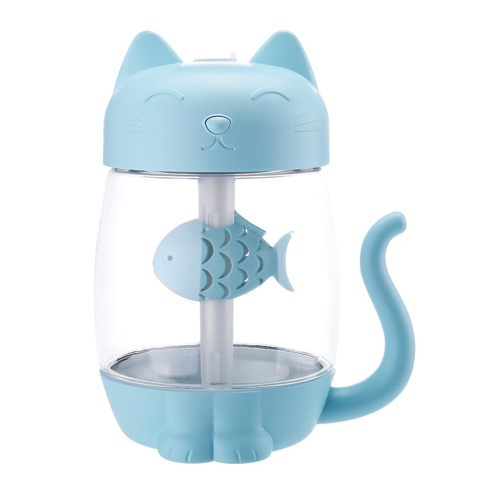 3 in 1 350ML USB Cat Air Humidifier Ultrasonic Cool-Mist Adorable Mini Humidifier With LED Light Mini USB Fan for Home office: Blue