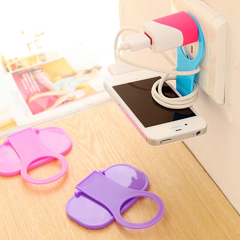 Stick Up Style Wall Cell Phone Bracket 3 Colors Mobile Phone Charging Holder for Wall Traceless 4 Hook Receiving Hanger Bracket