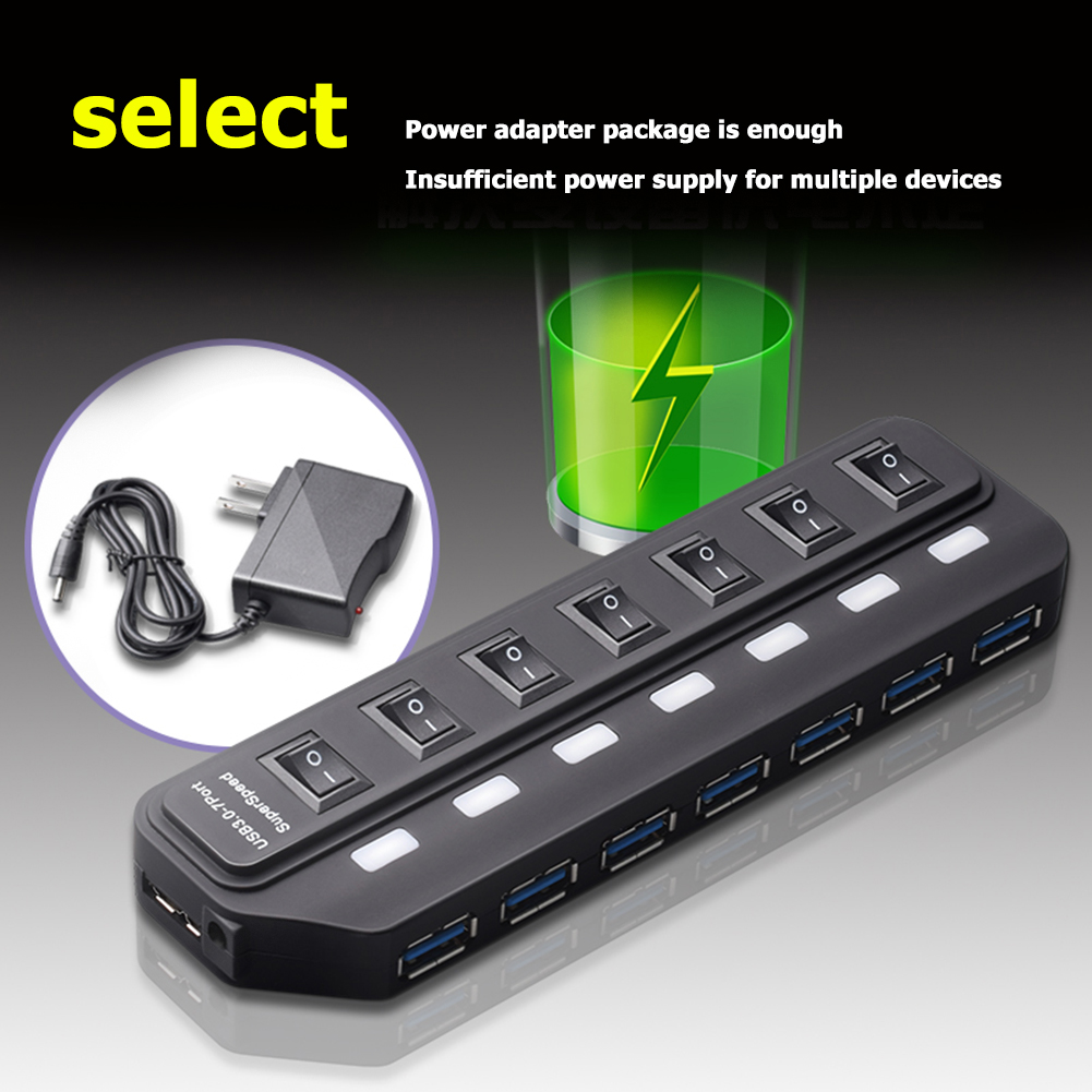 Usb 3.0 Hub 2.0 Hub Multi Usb Splitter 4/7 Poort Expander Meerdere Usb 3 Hab Gebruik Power Adapter USB3.0 Hub met Schakelaar Voor Pc