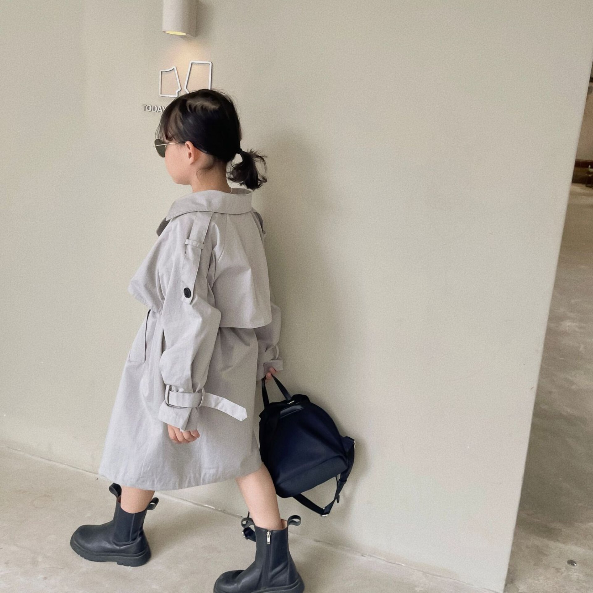 Autumn Girls&#39; Korean Loose Casual Temperament Mid Long Frenulum Style Trench Coat Teenagers Girls Trench Coat