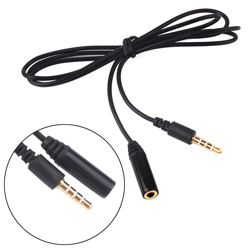 2 Stuks 1M 3.5Mm Man-vrouw 4 Pole Jack Stereo Audio Hoofdtelefoon Verlengkabel Zwart & Wit voor Algemene Audio Toepassingen: Black