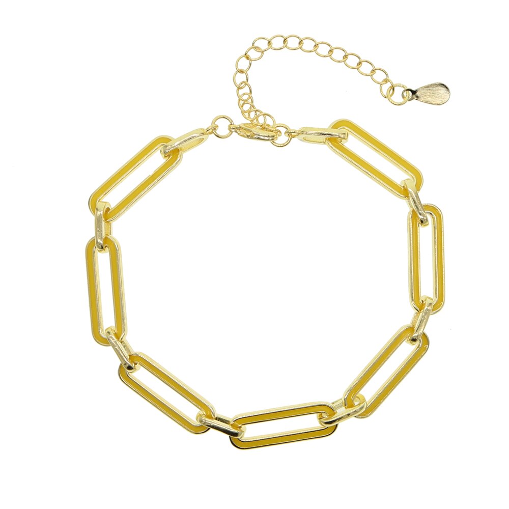 Di modo variopinto dei monili geometrica rettangolo cubano collegamento catena neon smalto di colore dell'oro di modo delle donne della catena del braccialetto: giallo