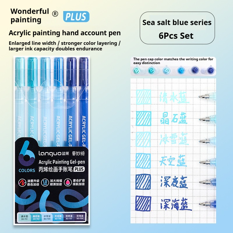 Languo 6Pcs/set Acrylic Painting Handbook Pens Multi-Color Gel Pen Student Neutral Pen Writing Drawing Marker Pens Stationery: Light Grey