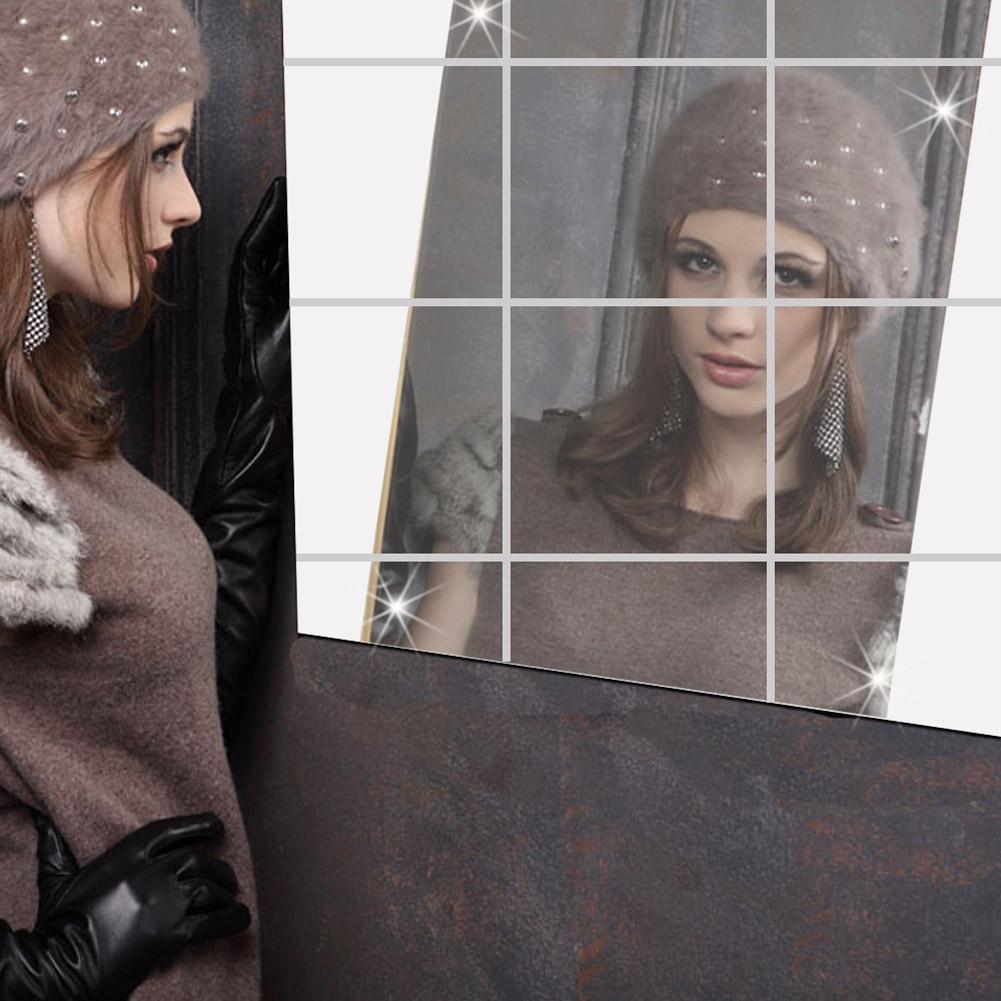 Mirror Wall Stickers Decorative Self Adhesive Furniture Films 15X15cm Square PS Mirror Foil Wall Stickers