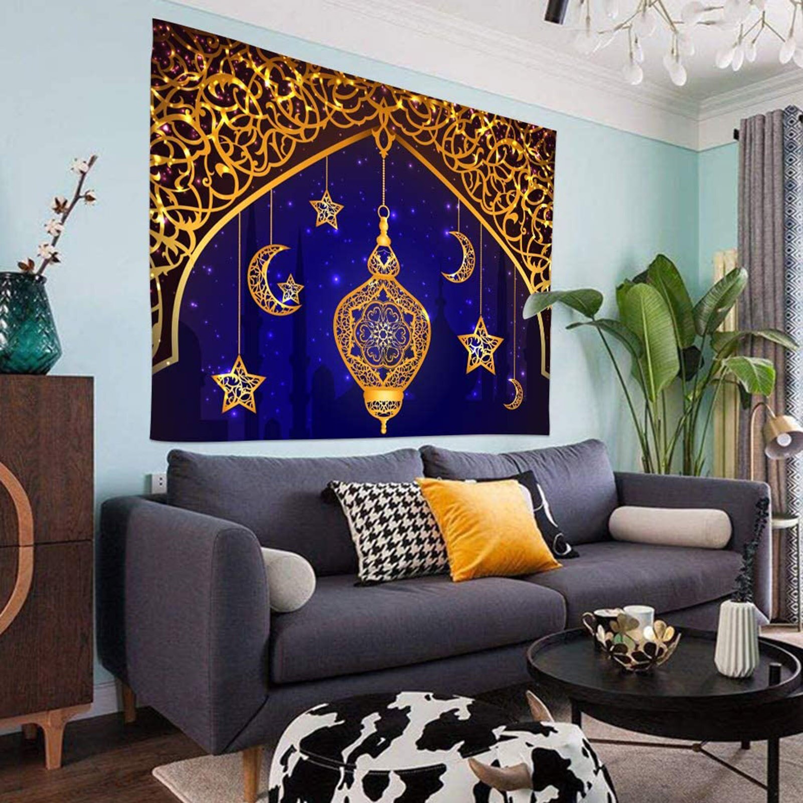El musulmán Eid Mubarak imprimir tapiz impermeable de piel de melocotón oración comedor tapices para colgar en la pared Ramadán Kareem decoración de la habitación