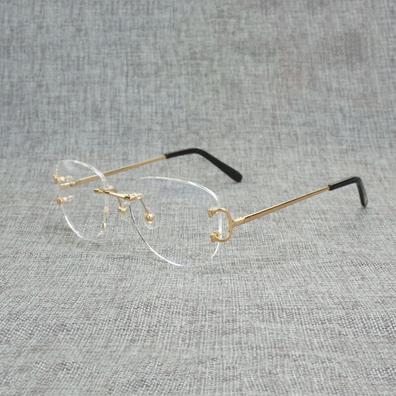 Vintage kantløse firkantede klare briller mænd ovale c wire briller optisk metalramme oversize briller kvinder til læsning af oculos: Guld ovalt