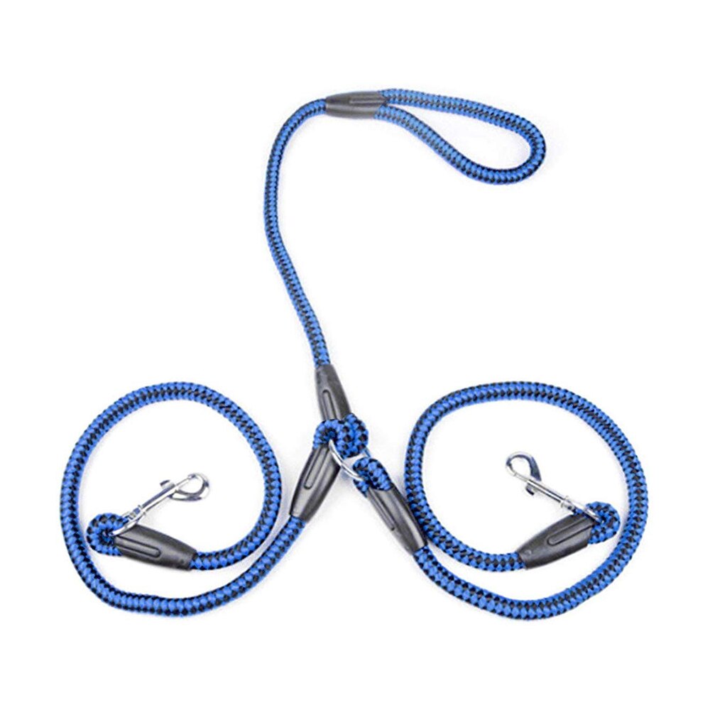 Reflecterende trekkoord voor huisdieren, één tot twee hondenriemen, nylon riem met dubbele kop, wandelriem voor grote en kleine katten: Blauw