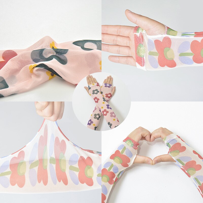 Mangas de protección solar con estampado Floral para mujer, manguitos finos de manga larga, transpirables, calentadores de brazos para conducir, ciclismo, Verano
