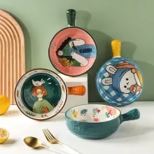 Cuenco de cerámica de un solo Mango, cuenco de fideos con de cuento de hadas de dibujos animados, cuenco grande, cuenco para restaurante, decoración del hogar