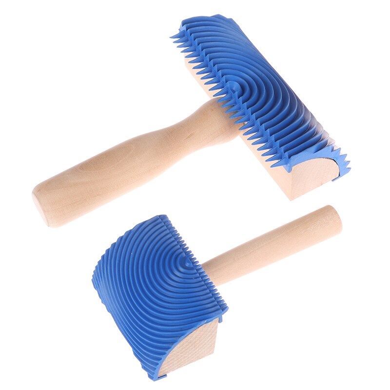 Blue Wood Grain Tool Wood Handle Rubber Paint Roller DIY Pattern Wall Painting