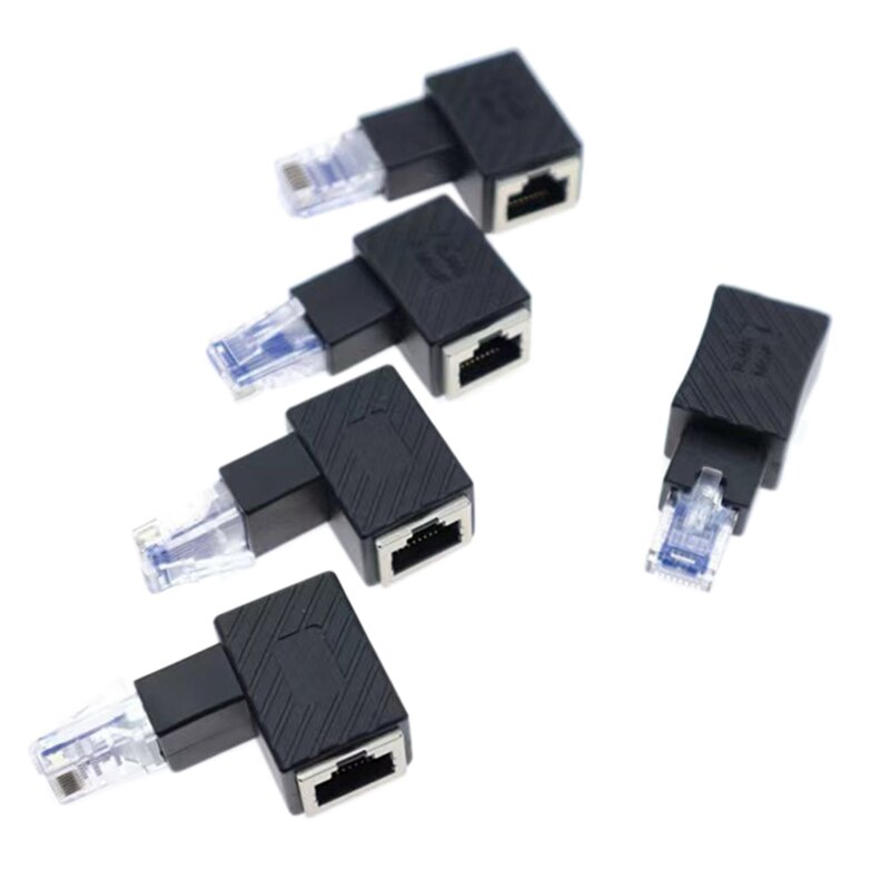 5PCS 90 Degree UP Down Left Right RJ45 Cat 5E 6E Cat7 Male to Female Lan Ethernet Network Extension Adapter: Default Title