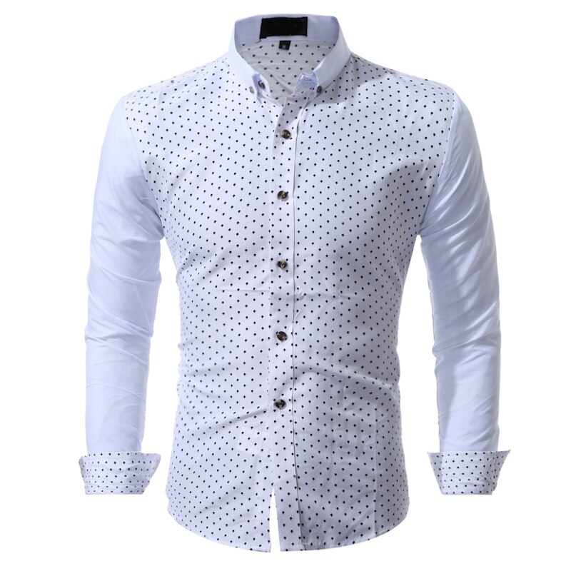 Vogue Brand Nice Male Shirt Long-Sleeves Tops Splicing Small Mushrooms Mens Dress Shirts Slim Men Shirt 2XL
