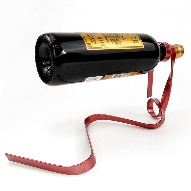Magic Wine Bottle Racks Holder Stand Metal Iron Red Silk Ribbon Shaped Cabinet Display Ornaments Dinner Decoration Bar Kitchen