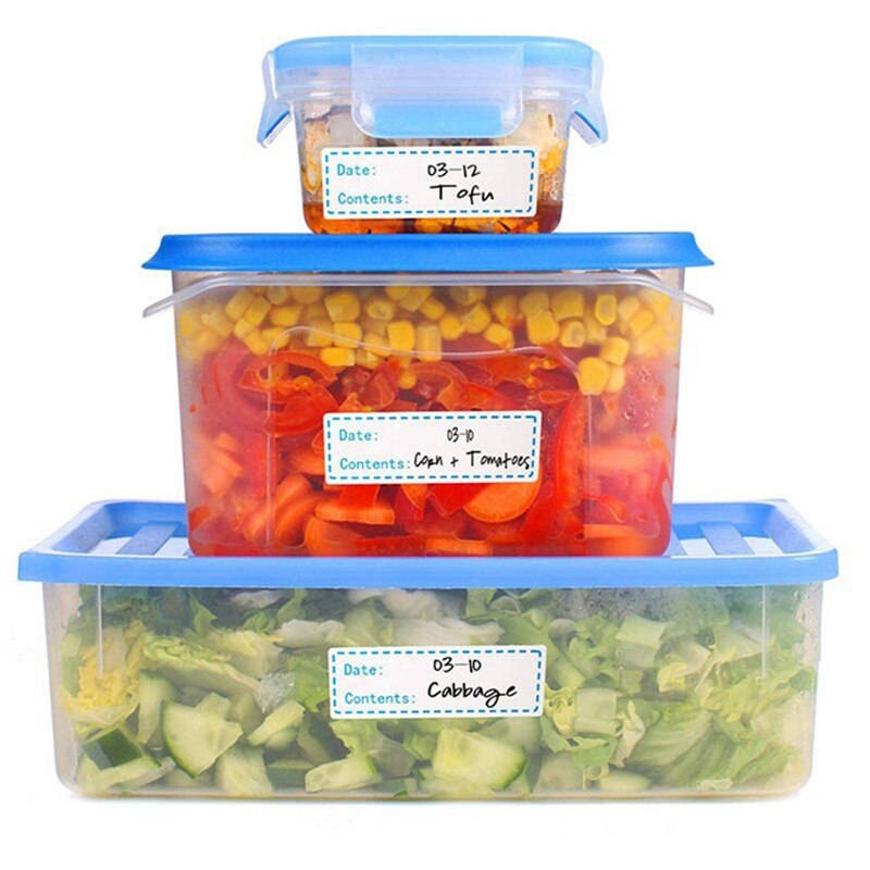 Juego de etiquetas extraíbles para congelador, pegatinas impermeables para almacenamiento de alimentos, etiqueta de papel para congelador, fácil de limpiar, 2 rollos