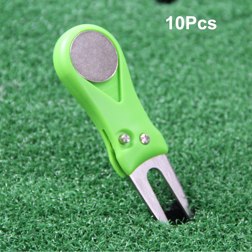 10Pcs Foldable Golf Divot Repair Tool Stainless Steel Ball Marker Golf Pitch Fork Putting Golfer Training Accessory: Green