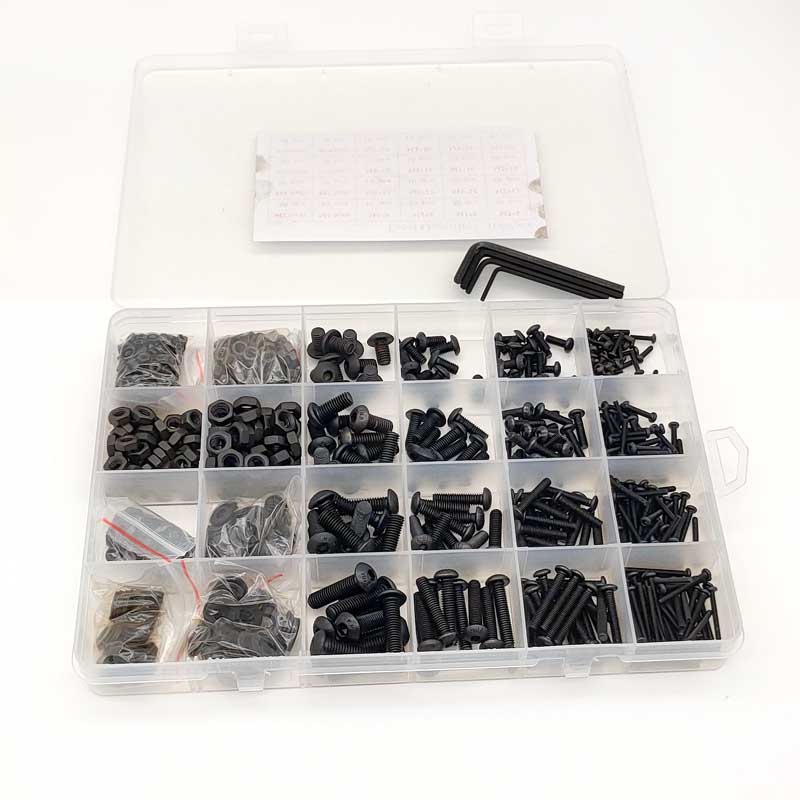 1060Pcs/set M2 M3 M4 M5 Black Carbon Steel Allen Hexagon Socket Pan Head Screw Bolt Nut Flat Washer Set Assortment Kit Free Keys