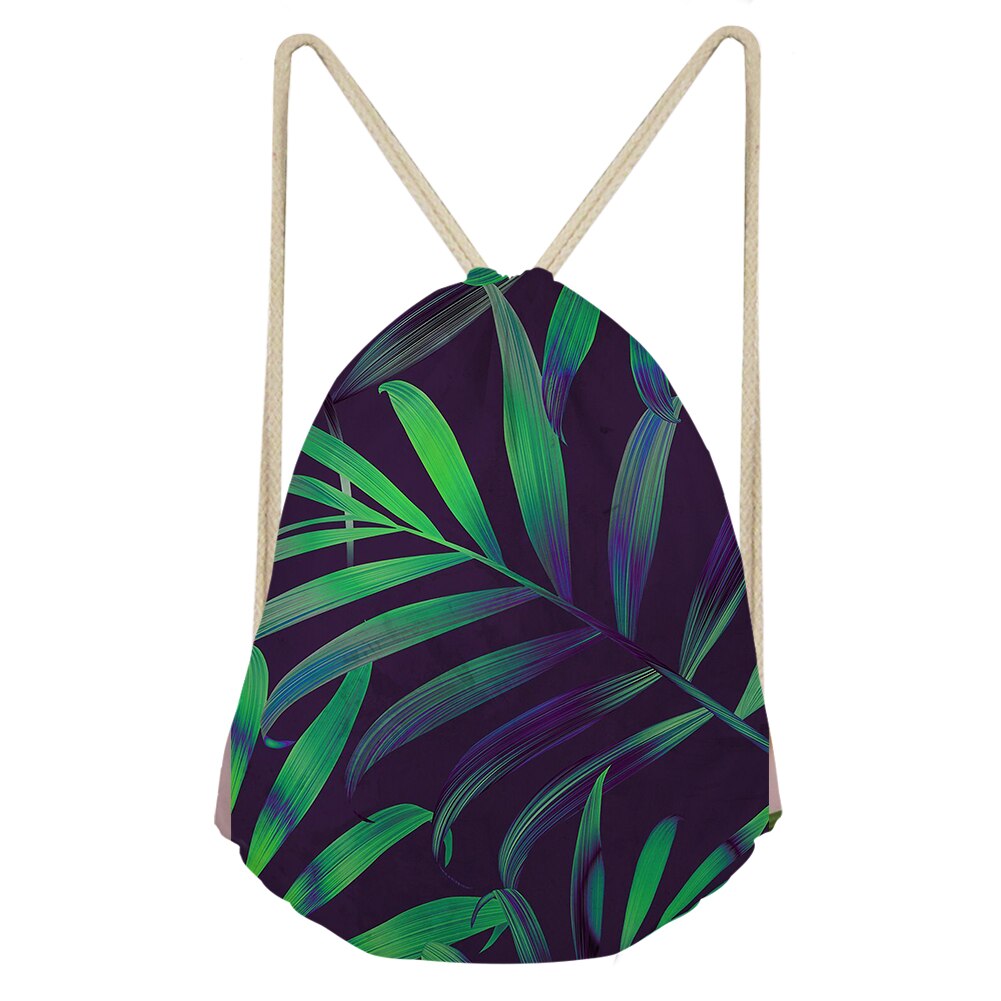 Palm Leaves And Floral Split-leaf Philodendron Drawstring Bag Outdoor Fitness Beam Mouth Backpack Sports Bag Travel Backpack: Silver