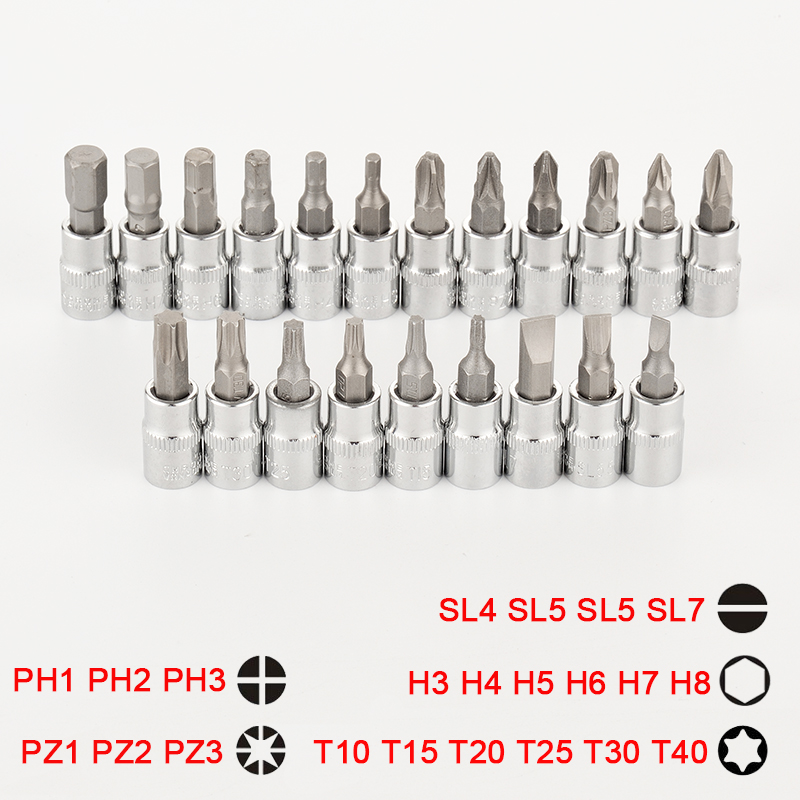 21 Pcs Torx Bit Socket Set Huishoudelijke Reparatie Tools 1/4 "Drive Sockets Moersleutel Hoofd Hex Torx Ingelaste Phillips Pozidriv bits