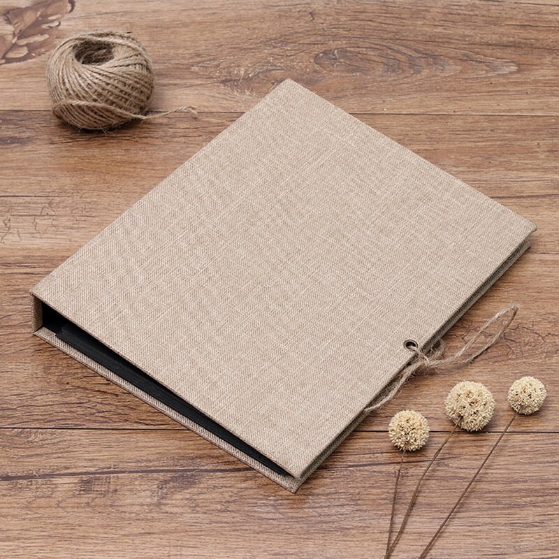 Linen DIY Craft Card Scrapbook Simple Photo Albums Loose Leaf with Rope Strap Home Decor 30 Pages Picture Album(Brown)